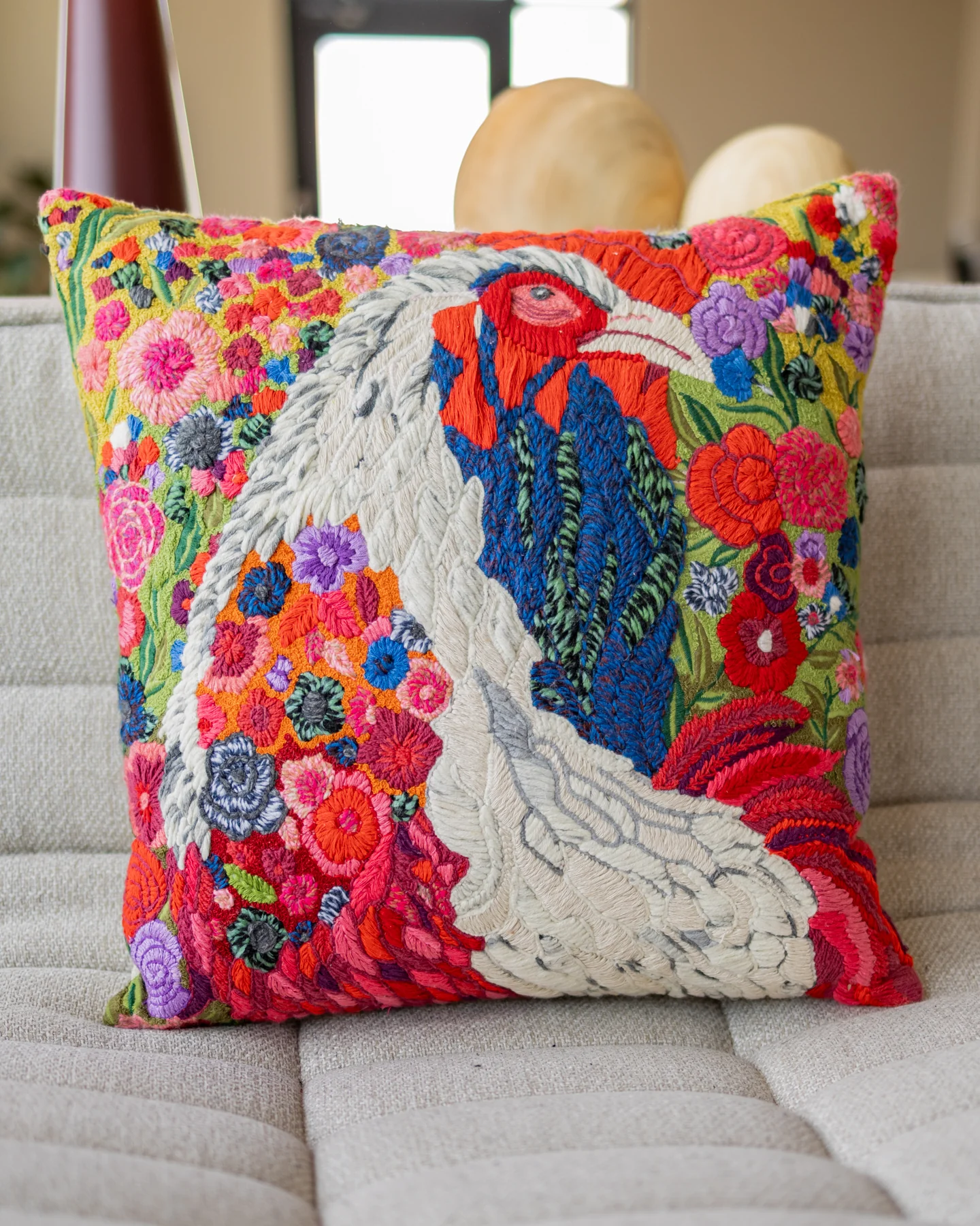 Rebel Organic Cotton Rooster Embroidered Throw Pillow - Image 3