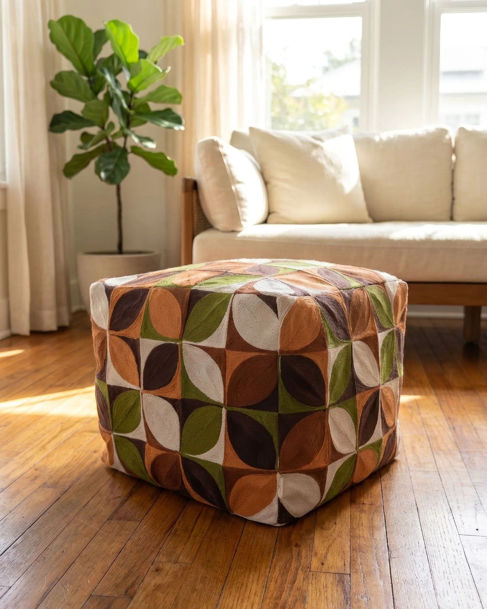 Reese Organic Cotton Abstract Pouf - Image 3