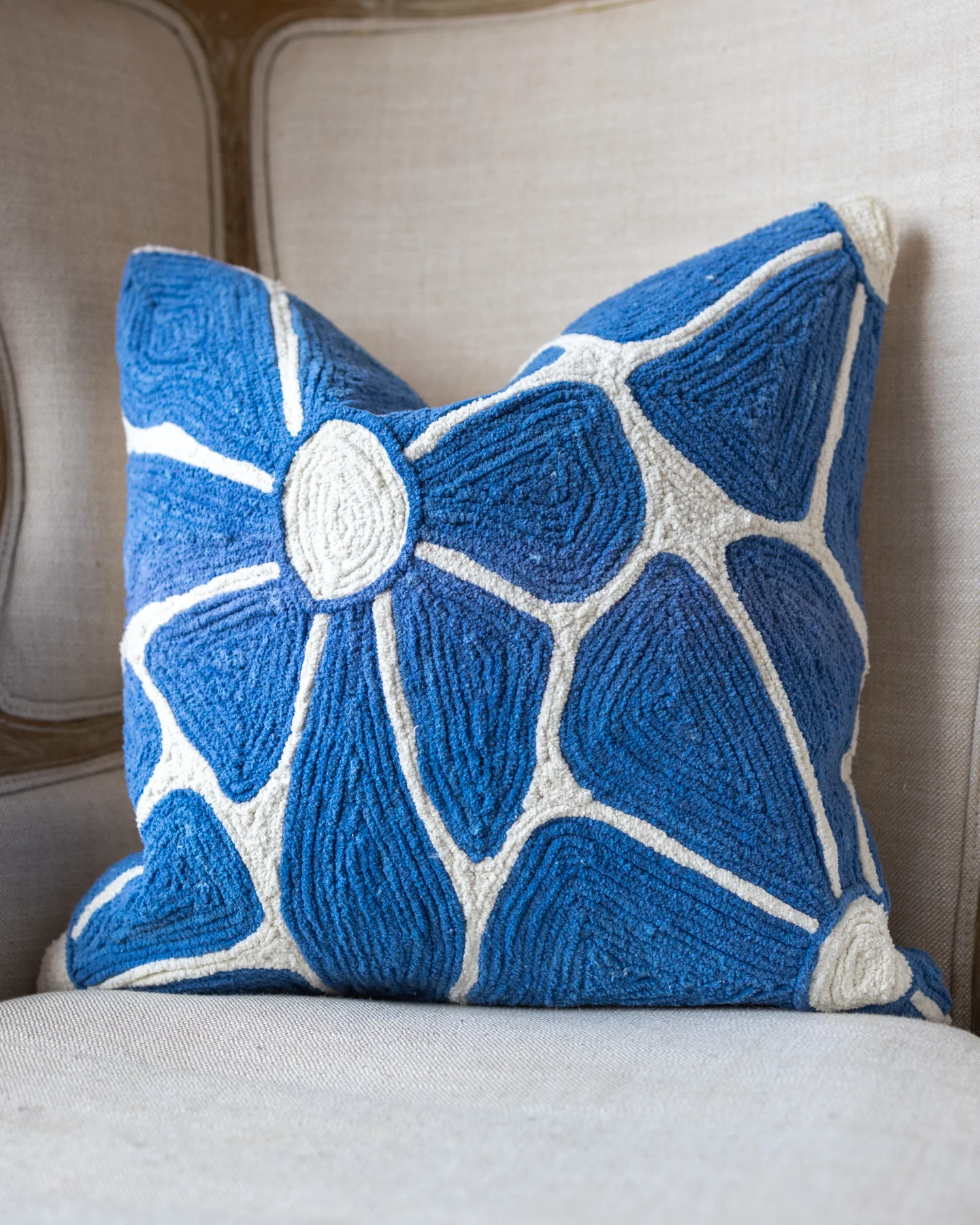 Remi Embroidered Organic Cotton Botanical Throw Pillow