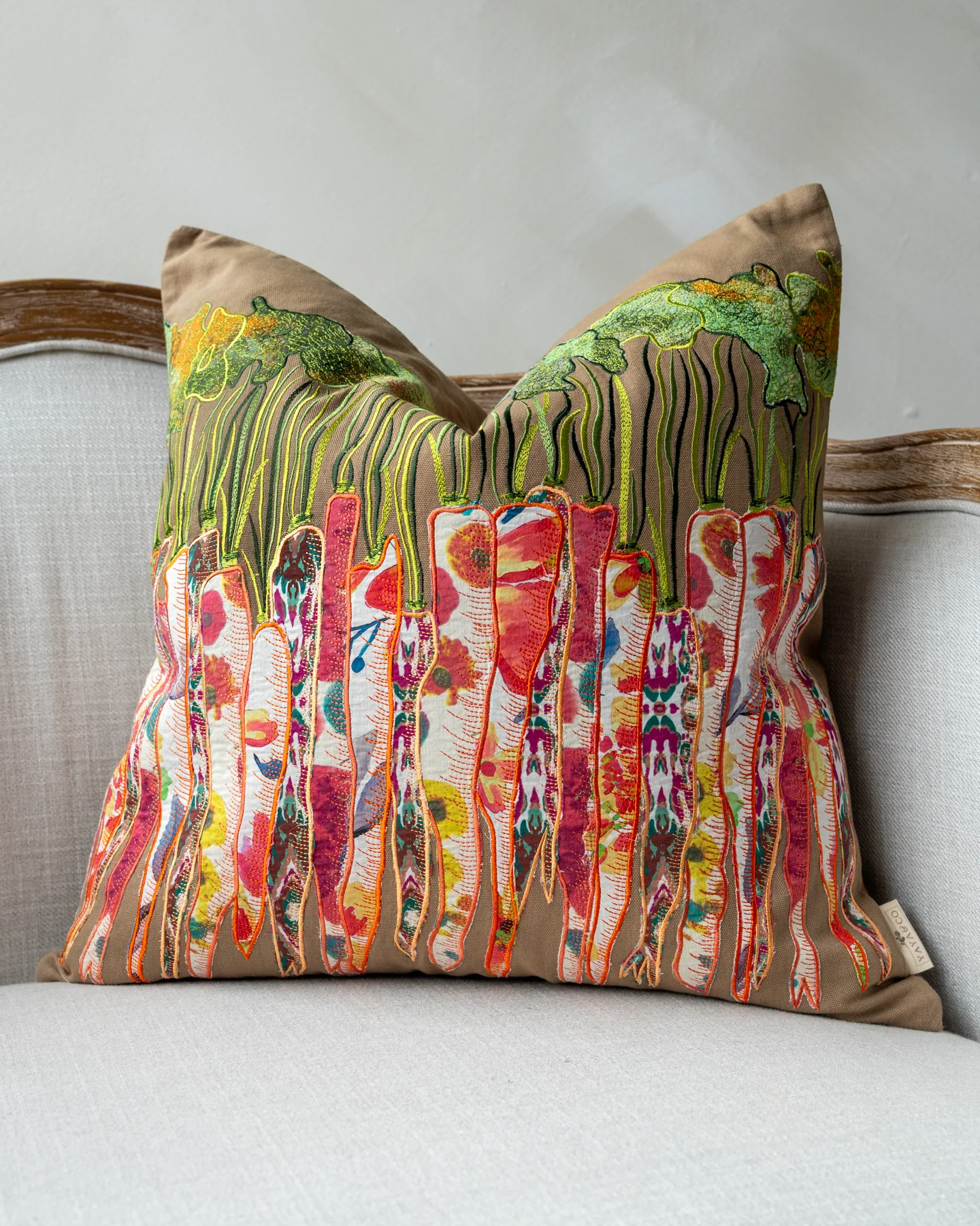 Rowan Organic Cotton Abstract Carrot Embroidered Throw Pillow - Image 3