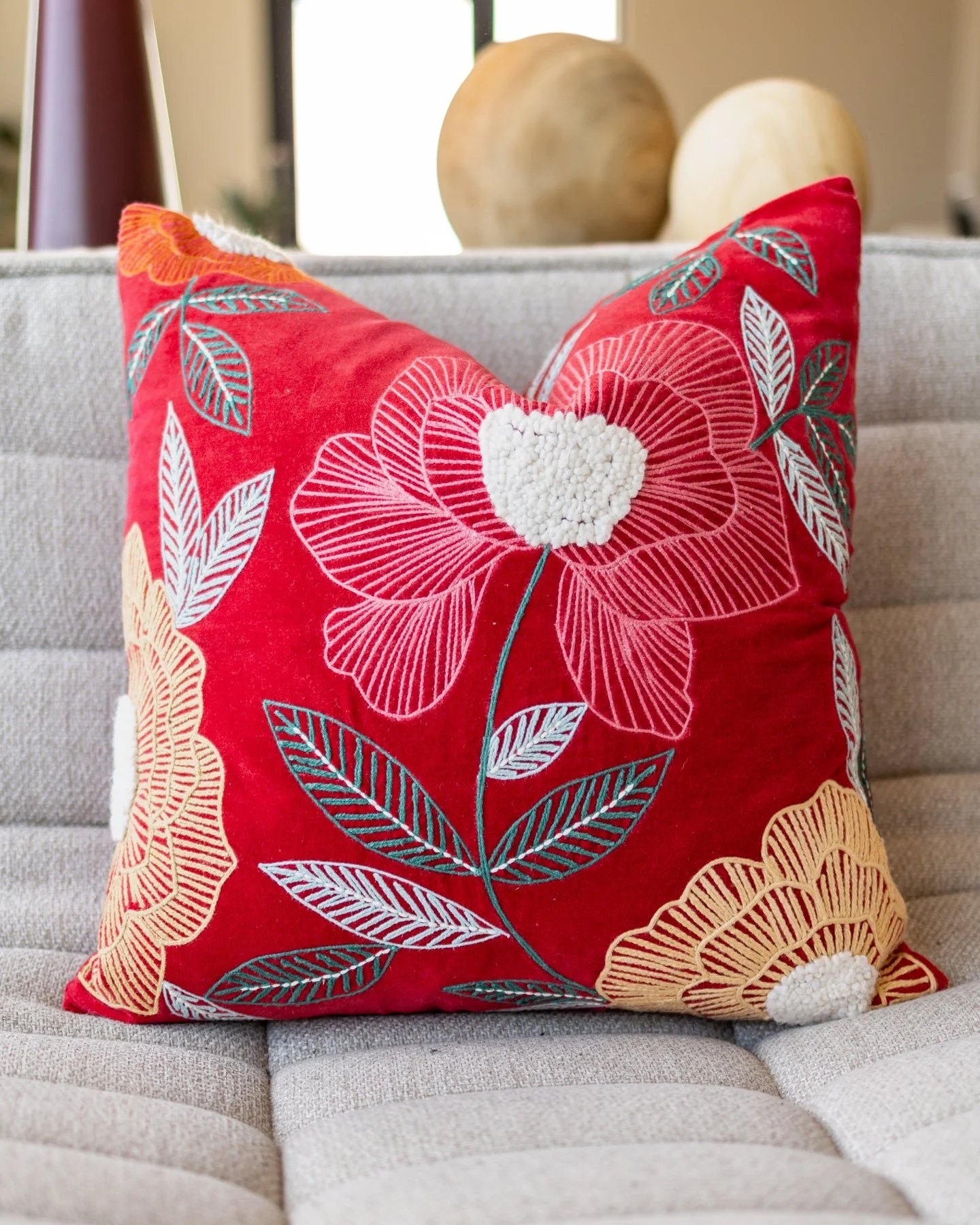Sally Organic Cotton Velvet Floral Throw Pillow