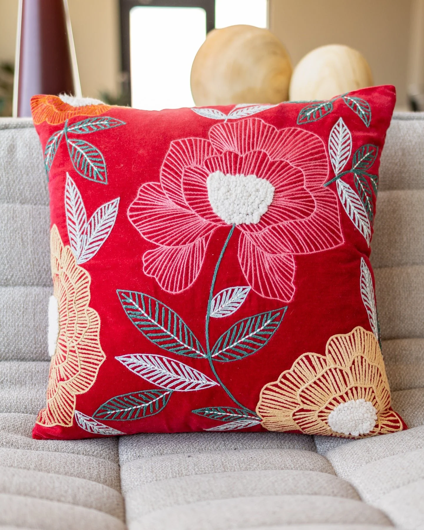 Sally Organic Cotton Velvet Floral Throw Pillow - Image 2