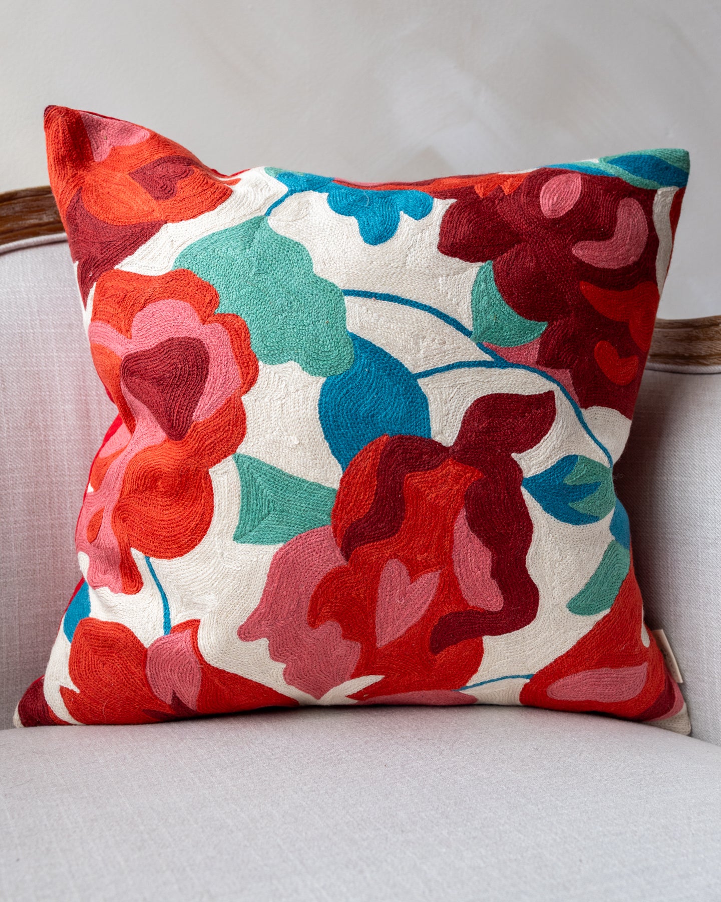 Samara Embroidered Organic Cotton Floral Throw Pillow - Image 4