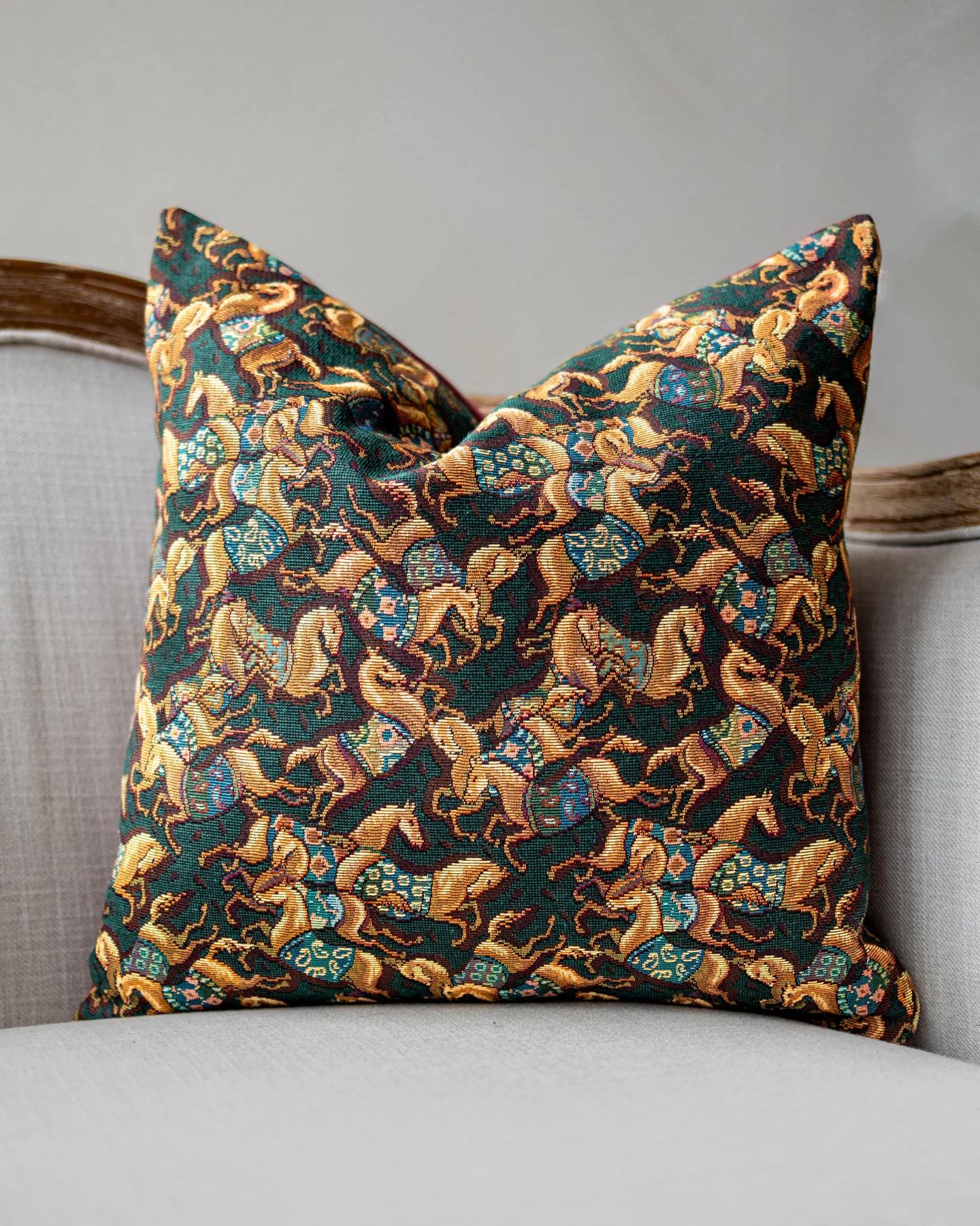 Scarlet Horses & Saddles Tapestry Throw Pillow