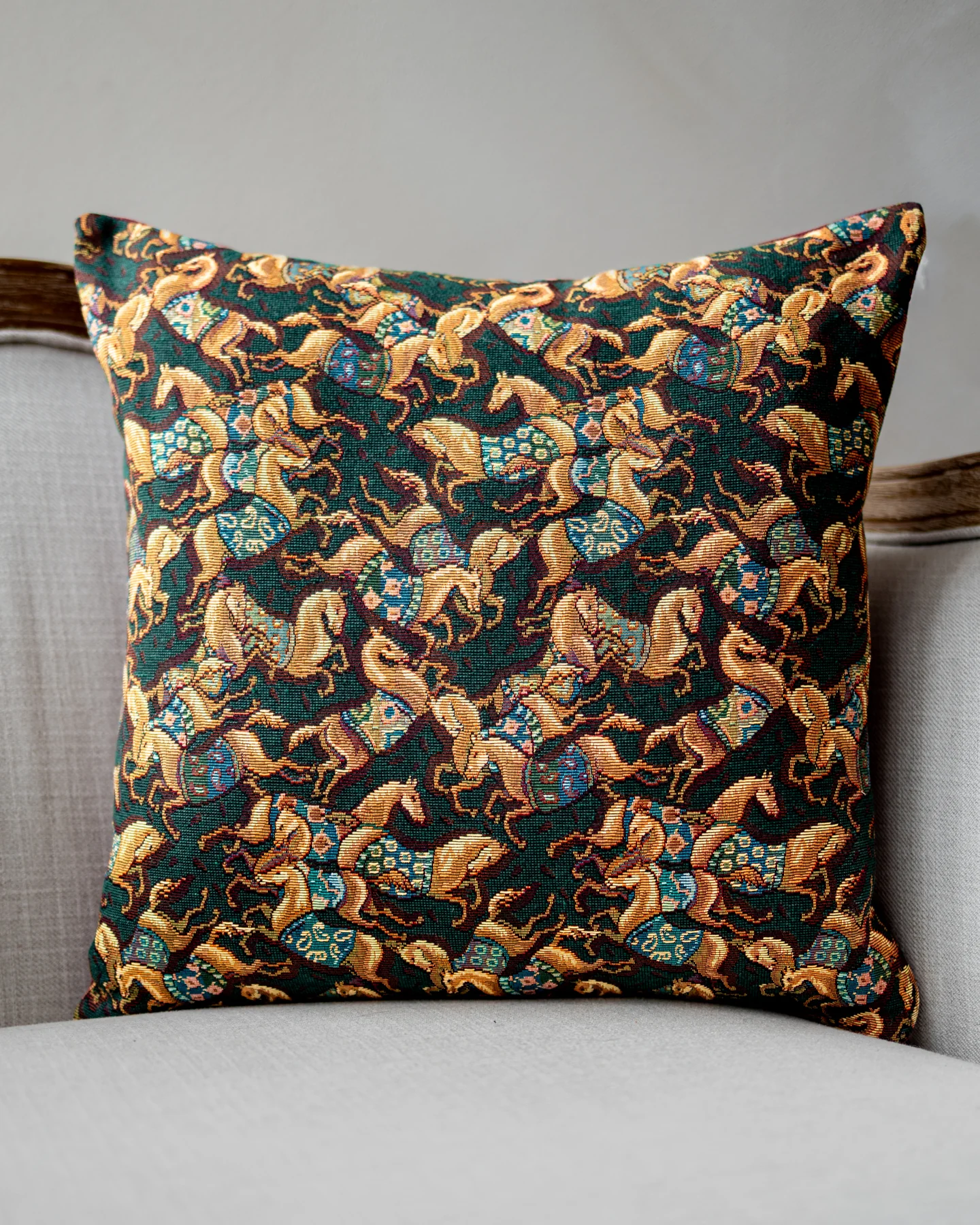 Scarlet Horses & Saddles Tapestry Throw Pillow - Image 2