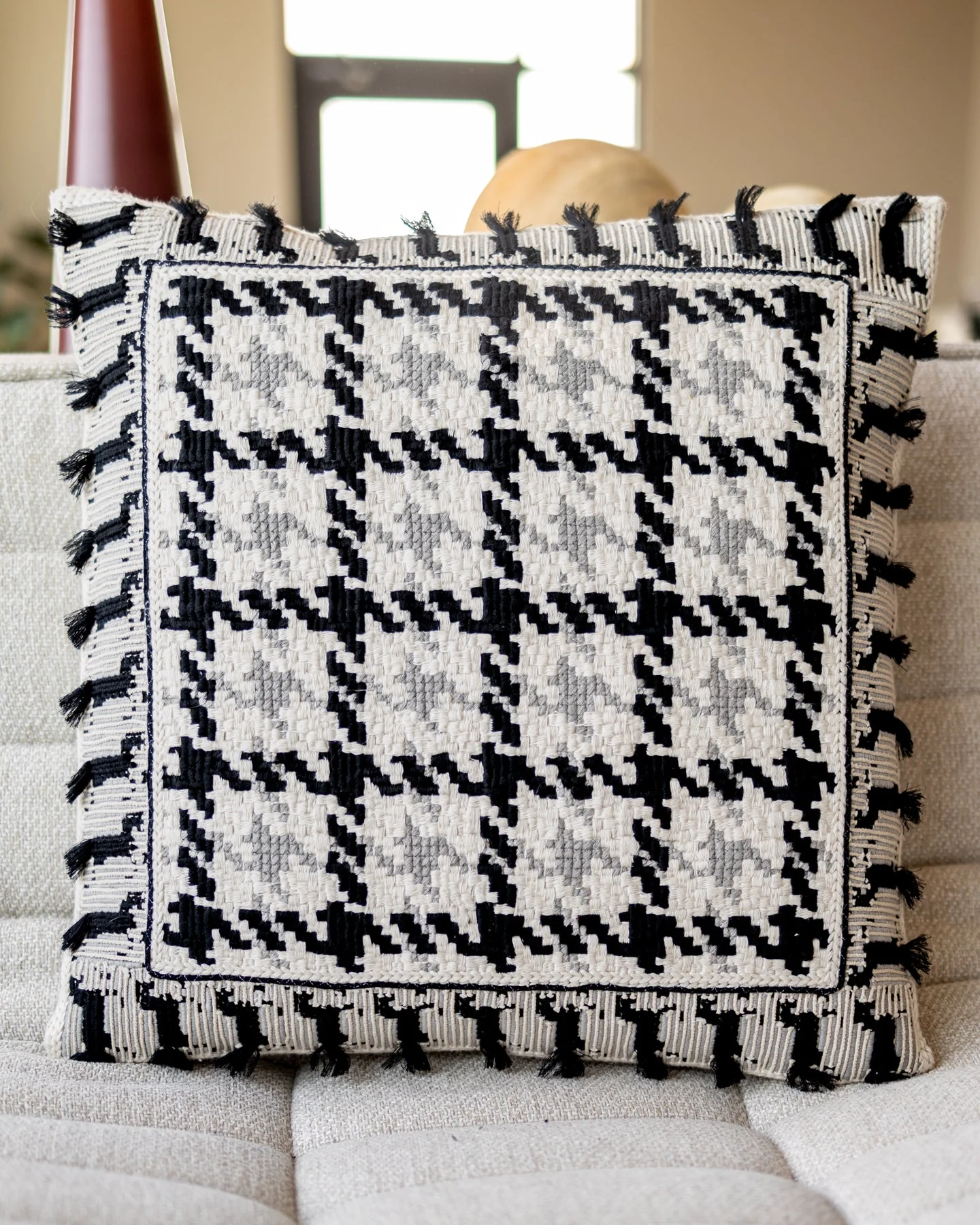 Tess Organic Cotton Houndstooth Throw Pillow - Image 2