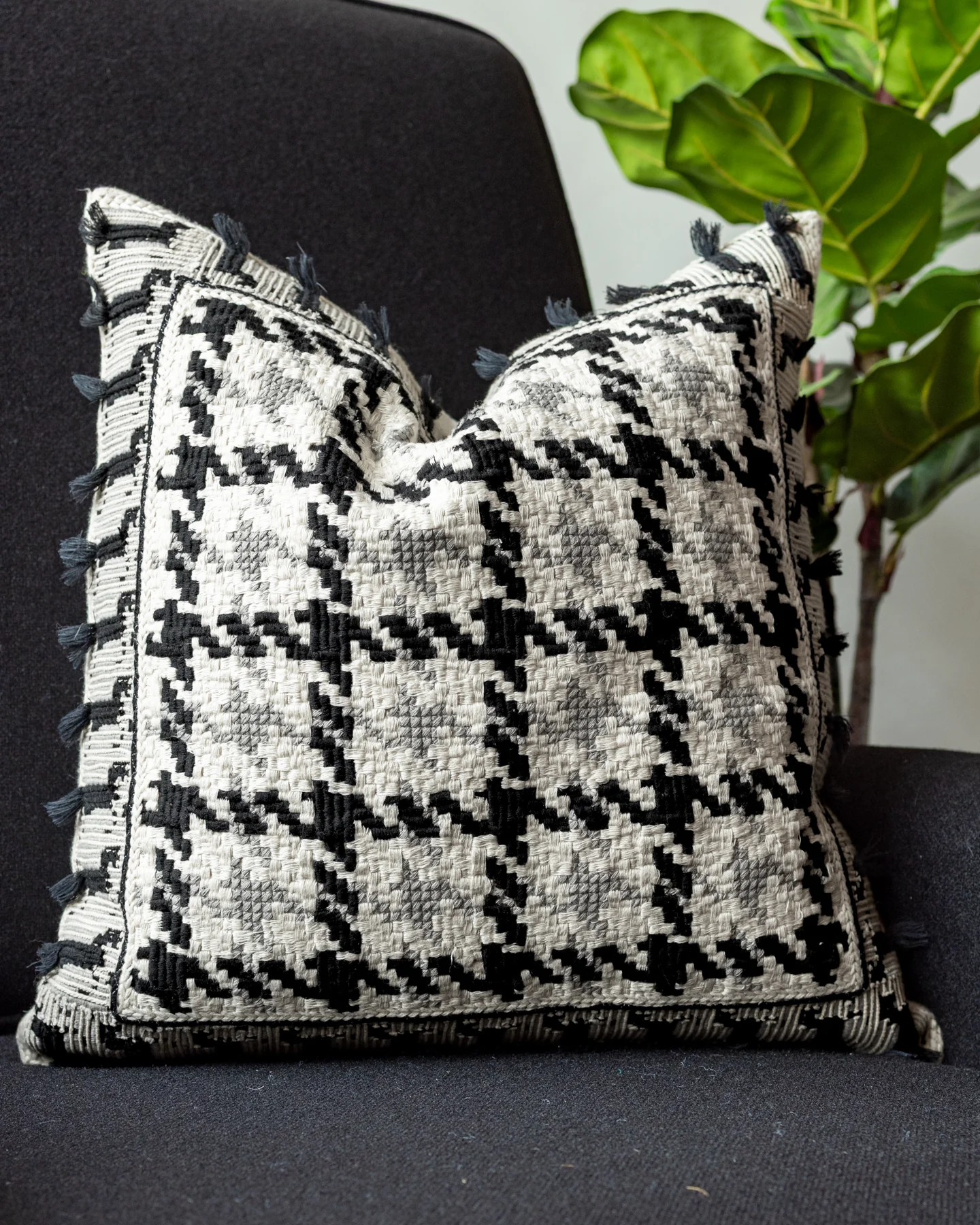 Tess Organic Cotton Houndstooth Throw Pillow - Image 3