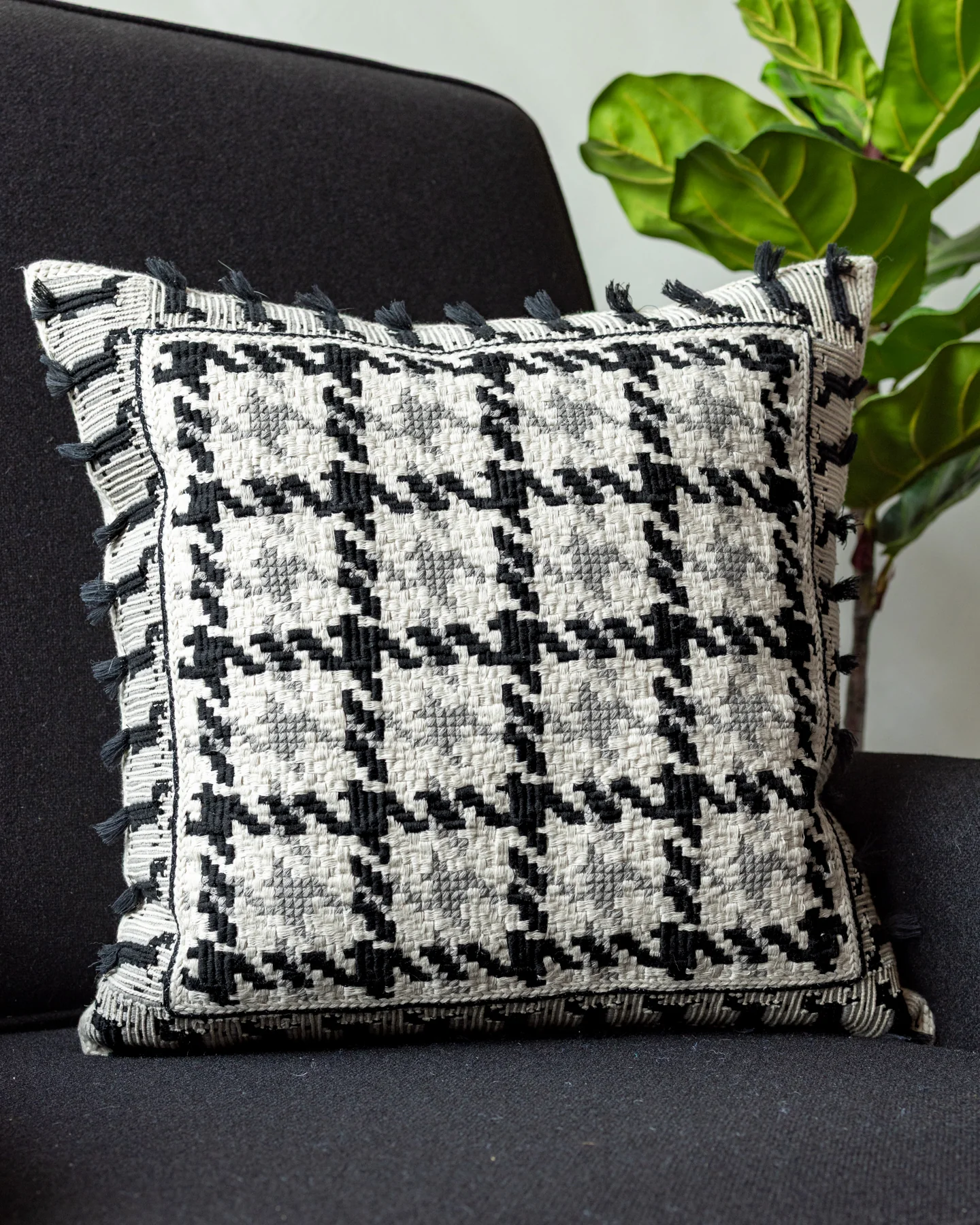 Tess Organic Cotton Houndstooth Throw Pillow - Image 4